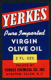 Vintage label YERKES Olive Oil Chemical Co Winston Salem North Carolina n-mint+