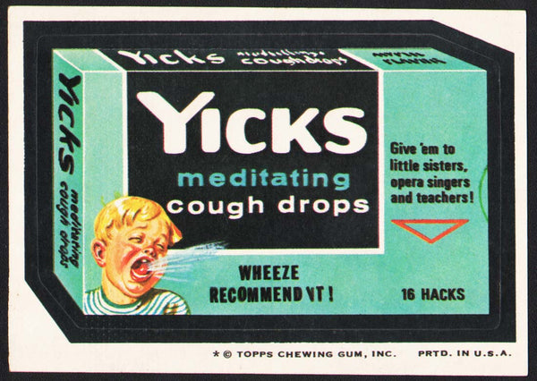 Vintage Topps Wacky Packages original sticker tan back YICKS Meditating Cough