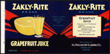 Vintage label ZAKLY RITE Grapefruit Juice #2 Haines City Florida unused n-mint