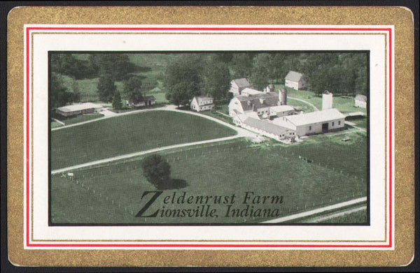 Vintage playing card ZELDENRUST FARM gold border farm pictured Zionsville Indiana