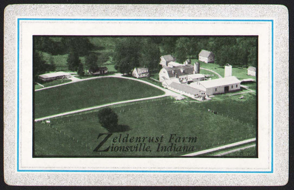 Vintage playing card ZELDENRUST FARM silver border farm pictured Zionsville Indiana