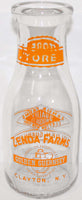Vintage milk bottle ZENDA FARMS Golden Guernsey pyro pint Clayton New York n-mint