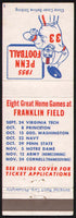 Vintage matchbook cover 1955 PENN FOOTBALL schedule University of Pennsylvania