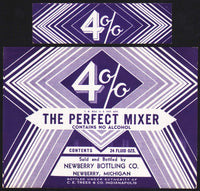 Vintage soda pop bottle label 4% THE PERFECT MIXER 24oz Newberry Michigan unused