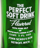 Vintage soda pop bottle 4% The Perfect Soft Drink John Scheu Detroit 1946 green