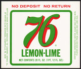 Vintage soda pop bottle label 76 LEMON-LIME No Deposit No Return Sharpsville PA
