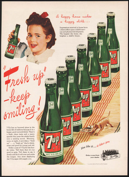 Vintage magazine ad 7UP SODA Fresh Up 1945 bubble girl bottles pictured