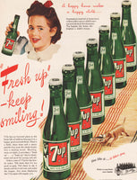 Vintage magazine ad 7UP SODA Fresh Up 1945 bubble girl bottles pictured