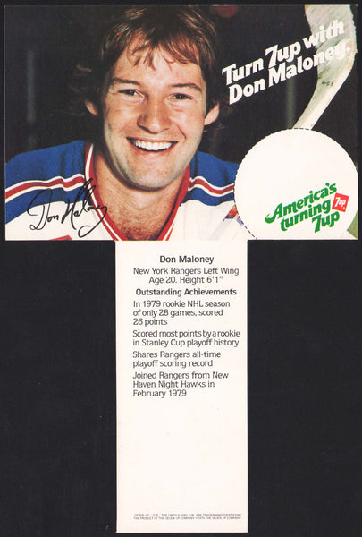 Vintage carton stuffer 7 UP dated 1979 Don Maloney #2 New York Rangers n-mint+