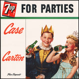 Vintage sign 7 UP For Parties king and queen kids 1950s cardboard unused n-mint+