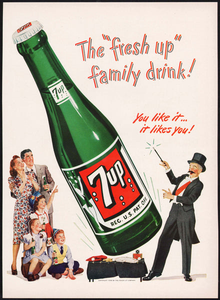 Vintage magazine ad 7 UP soda pop from 1948 magician and large bottle pictured