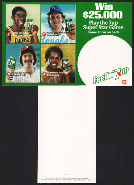Vintage carton stuffer 7 UP 1981 Magic Johnson Brett Schmidt Sugar Ray Leonard
