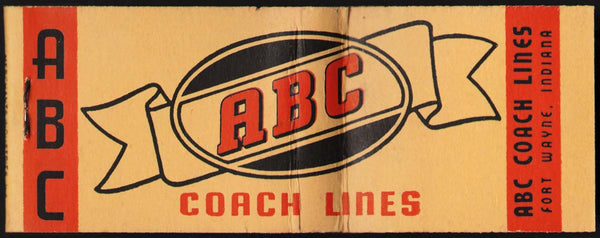 Vintage full matchbook ABC COACH LINES full length Fort Wayne Indiana unused