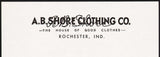 Vintage letterhead A B SHORE CLOTHING CO Rochester Indiana unused new old stock