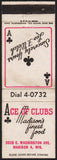 Vintage matchbook cover ACE OF CLUBS restaurant Leo F Welch Madison Wisconsin