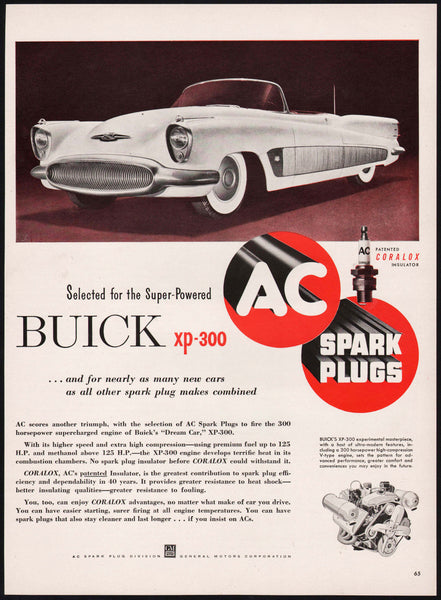 Vintage magazine ad AC SPARK PLUGS from 1952 Buick xp-300 automobile pictured