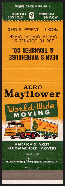 Vintage matchbook cover AERO MAYFLOWER truck pictured Deans Walla Walla Washington