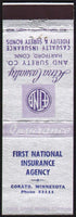 Vintage matchbook cover AETNA Insurance First National Agency Cokato Minnesota