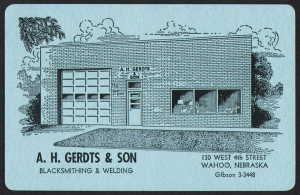 Vintage playing card A H GERDTS and SON Blacksmithing Welding Wahoo Nebraska