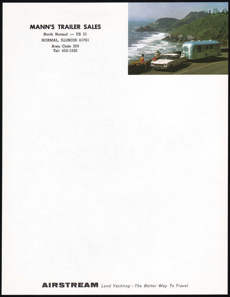 Vintage letterhead AIRSTREAM #2 Manns Trailer Normal Illinois unused n-mint+