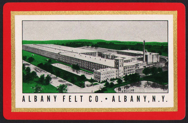Vintage playing card ALBANY FELT CO picturing their factory from Albany New York