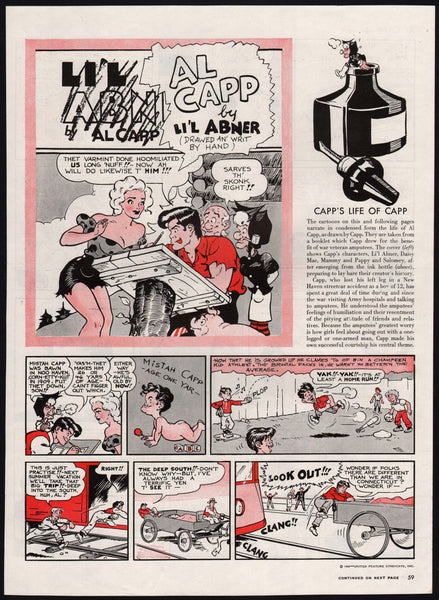 Vintage magazine ad AL CAPP BY LI'L ABNER 4 pages from 1946 Al Capp life story