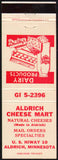 Vintage matchbook cover ALDRICH CHEESE MART dairy products pictured Aldrich Minnesota
