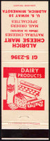 Vintage matchbook cover ALDRICH CHEESE MART dairy products pictured Aldrich Minnesota