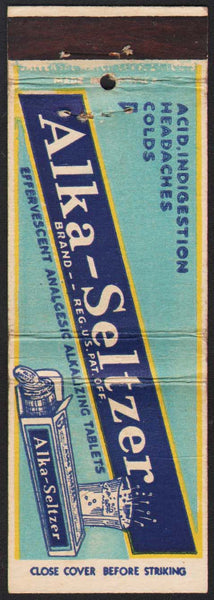 Vintage matchbook cover ALKA-SELTZER full length picturing the product and glass