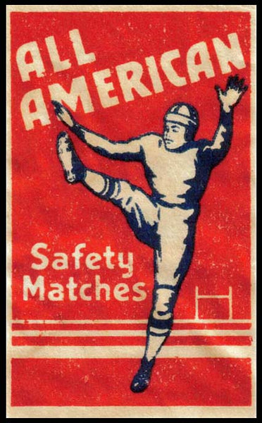 Vintage label ALL AMERICAN Safety Matches football player pictured excellent++
