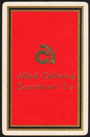 Vintage playing card ALLIED CALLAWAY EQUPMENT CO red background Kansas City MO