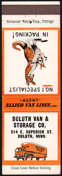 Vintage matchbook cover ALLIED VAN LINES Duluth Minnesota truck and kangaroo