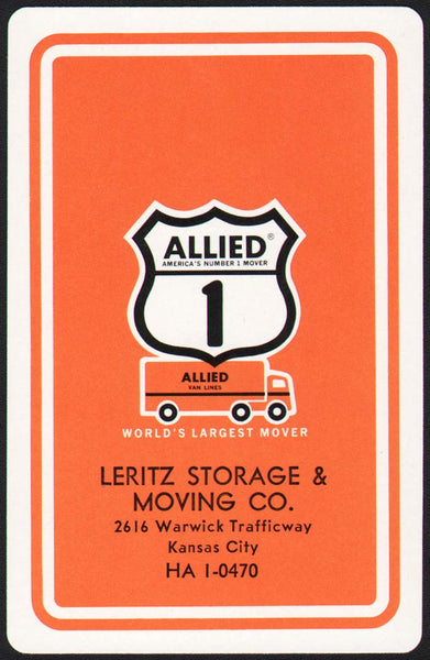 Vintage playing card ALLIED VAN LINES Leritz Storage Moving Kansas City Missouri