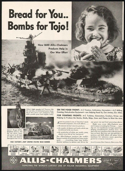 Vintage magazine ad ALLIS CHALMERS Milwaukee Wisconsin 1943 WWII battleship pictured
