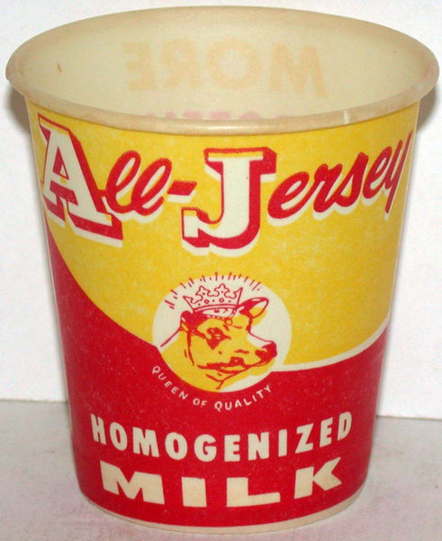 Vintage paper cup ALL JERSEY HOMOGENIZED MILK Queen cow pictured unused n-mint+