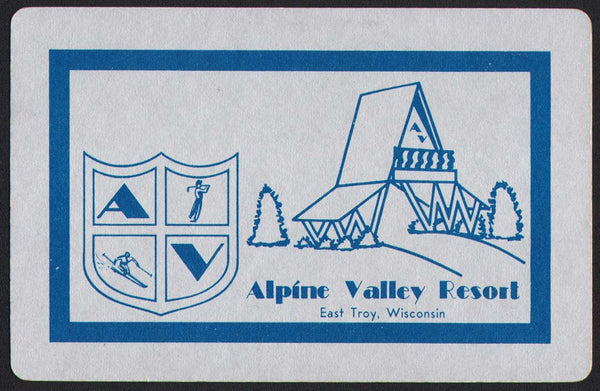 Vintage playing card ALPINE VALLEY RESORT building pictured East Troy Wisconsin