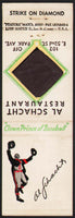 Vintage matchbook cover AL SCHACHT RESTAURANT Clown Prince Baseball spot striker