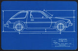 Vintage playing card AMC PACER picturing a blue print of the car specifications