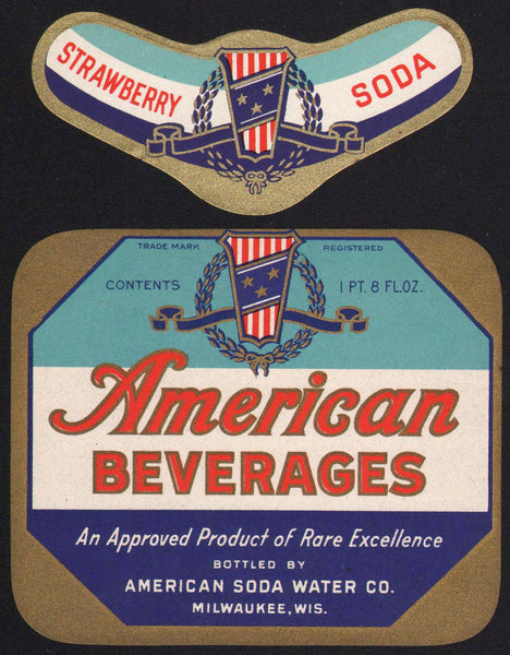 Vintage soda pop bottle label AMERICAN STRAWBERRY Milwaukee Wisconsin n-mint+
