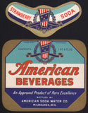 Vintage soda pop bottle label AMERICAN STRAWBERRY Milwaukee Wisconsin n-mint+