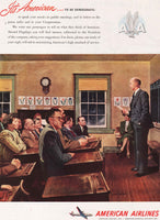 Vintage magazine ad AMERICAN AIRLINES 1947 John Falter art American to be Democratic