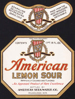 Vintage soda pop bottle label AMERICAN LEMON SOUR Milwaukee Wisconsin n-mint+