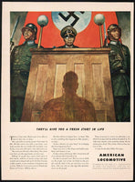 Vintage magazine ad AMERICAN LOCOMOTIVE 1943 World War II artwork swastika
