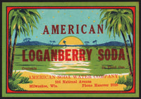 Vintage soda pop bottle label AMERICAN LOGANBERRY SODA Milwaukee Wisconsin n-mint+