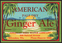 Vintage soda pop bottle label AMERICAN PALE DRY GINGER ALE palm trees Milwaukee