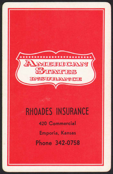 Vintage playing card AMERICAN STATES INSURANCE Rhoades Insurance Emporia Kansas