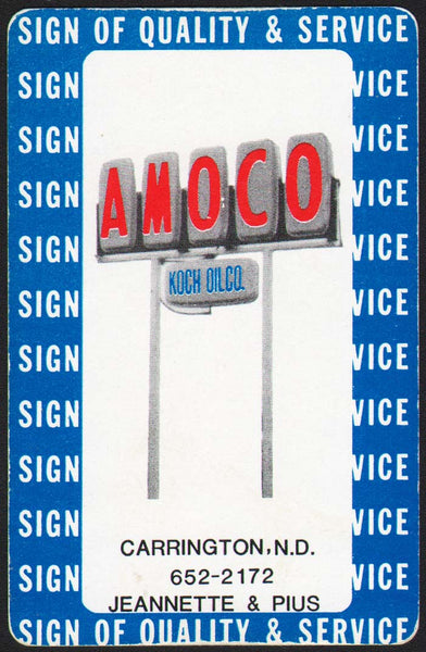 Vintage playing card AMOCO gas sign pictured Koch Oil Co Carrington North Dakota