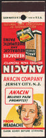 Vintage matchbook cover ANACIN COMPANY woman pain reliever pictured Jersey City NJ