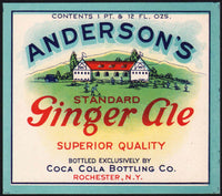 Vintage soda pop bottle label ANDERSONS GINGER ALE Coca Cola Rochester NY unused