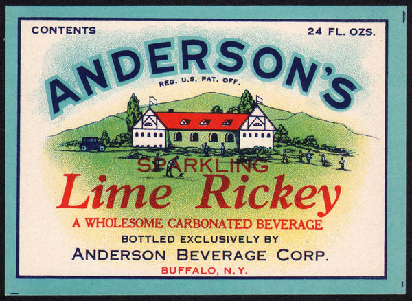 Vintage soda pop bottle label ANDERSONS LIME RICKEY Buffalo NY unused n-mint+
